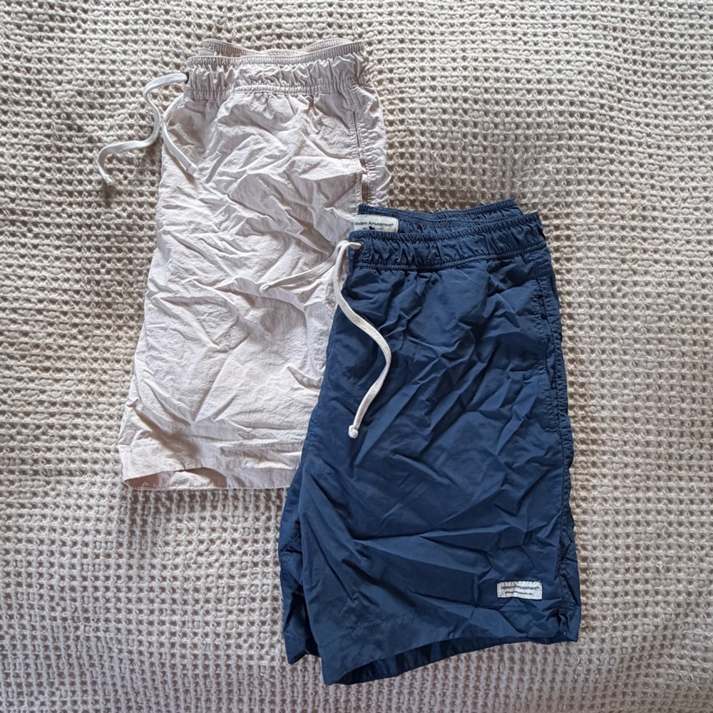 Modern Amusement Men's Swim Trunks in Navy and Light Pink